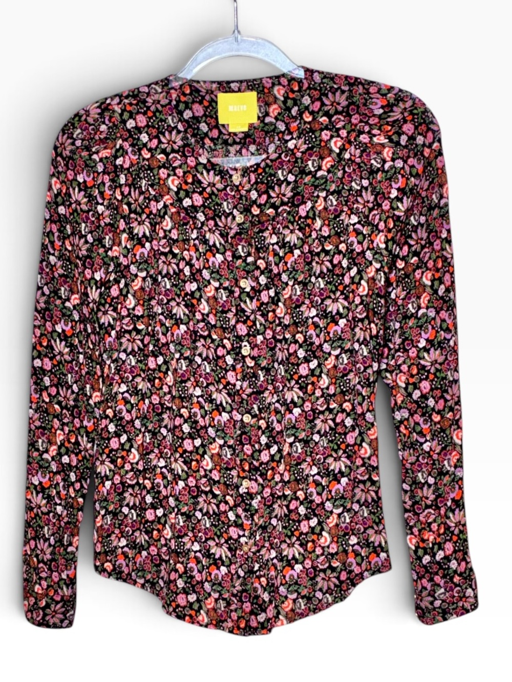 Anthropologie Maeve Ditsy floral Button Up Blouse top shirt black background
